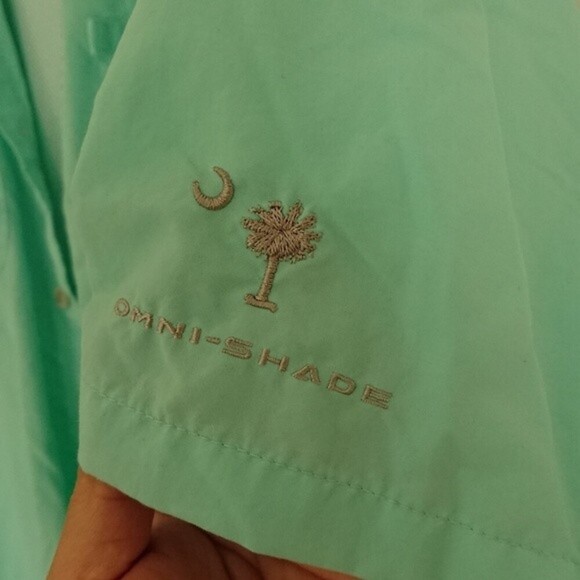 COLUMBIA BAHAMA II FISHING SHIRT SHORT SLEEVE in turquoise light blue size M - Picture 8 of 12
